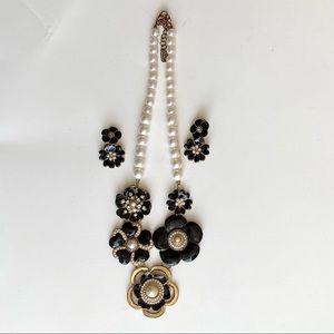 Jones New York Necklace and Earring Set - Black Enamel and Pearl